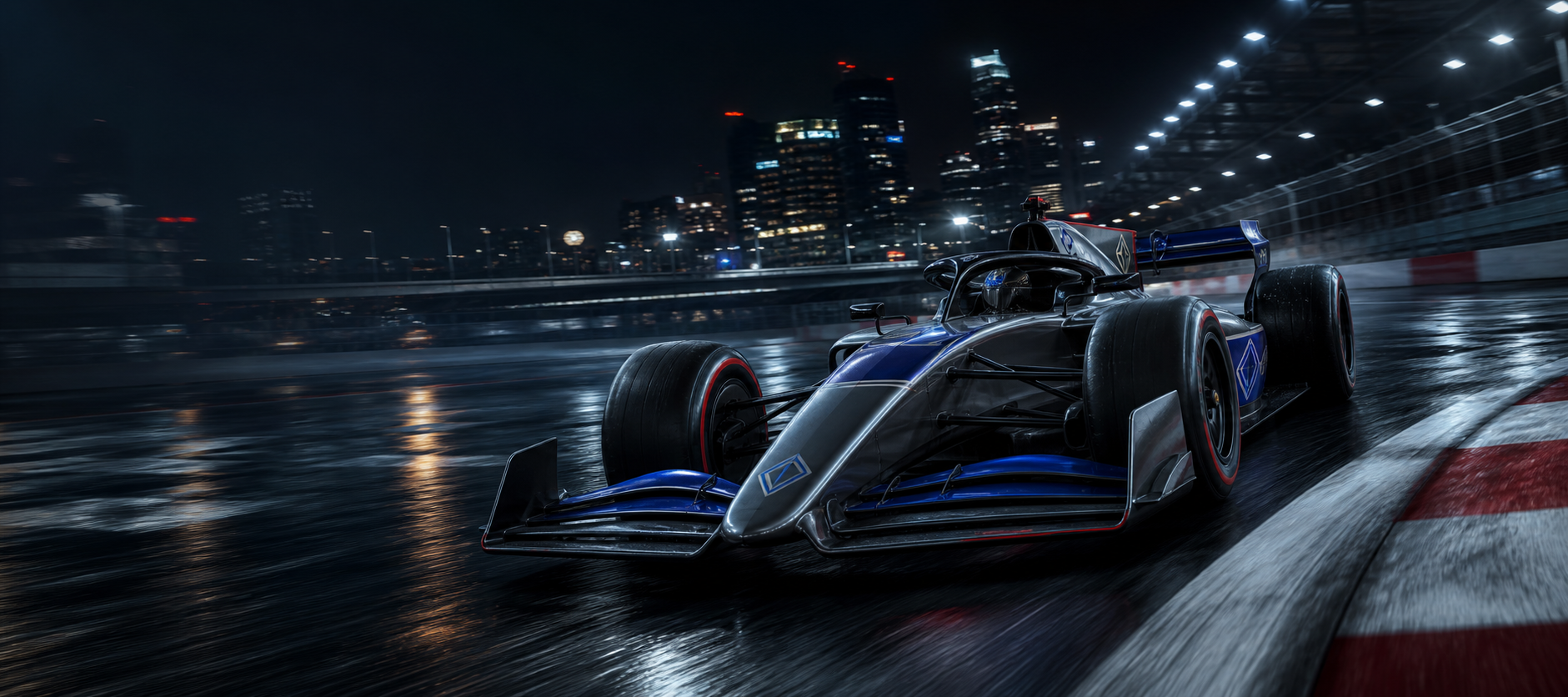 Monoposto Lourdova LR26 em uma pista urbana noturna